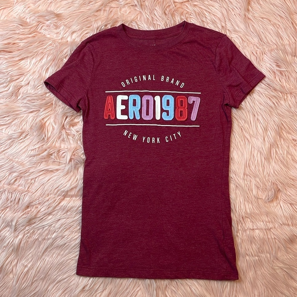 Aeropostale Classic Crew Red Y2K‎ Fitted T Shirt Size Small